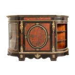 A Napoleon III marble topped ebonised and red Boule inlaid breakfront credenza, late 19th century,