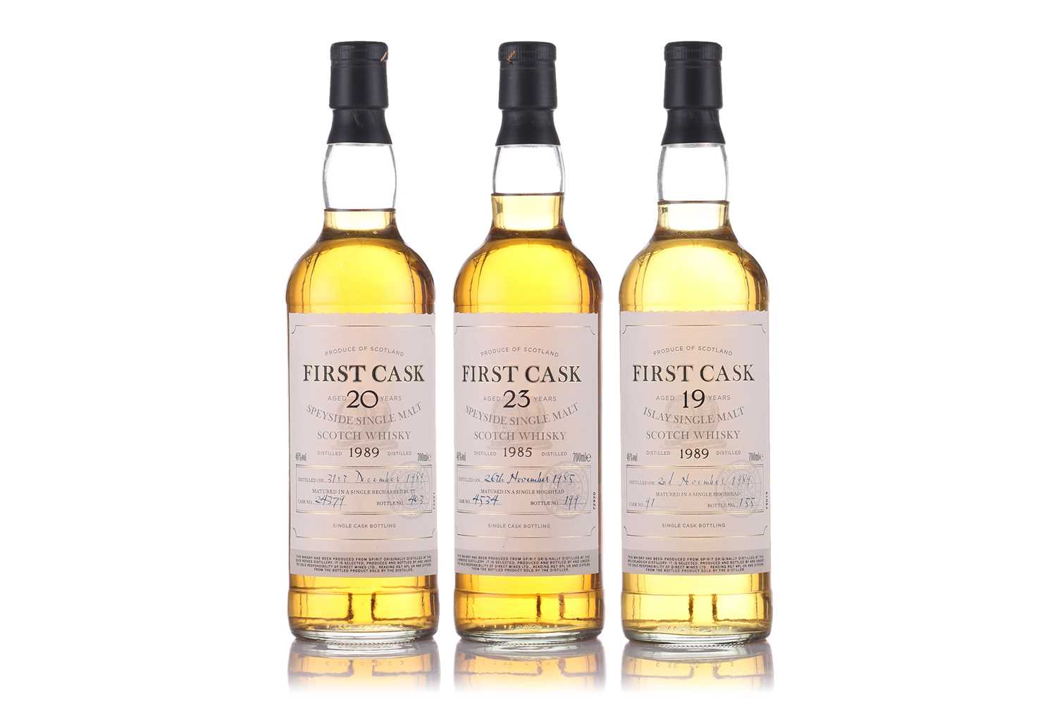 A bottle of First Cask Speyside Single Malt Scotch Whisky, 1989, Cask No. 24379, Bottle No. 403 (