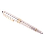 Montblanc Meisterstück silver fountain pen with gold-tone hardware, emblem inlaid into pull-off