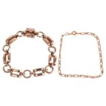 A 9ct yellow gold chain link bracelet, with alternating circular and rectangular links, finishing