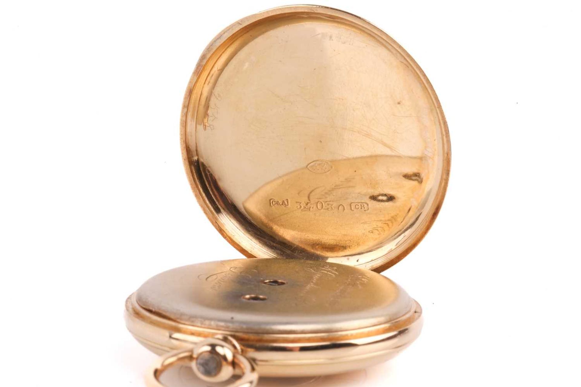 An 18k gold and enamel ladies half-hunting cased key wind pocket watch, with jewelled movement - Image 5 of 8