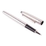 MontblancMeisterstück roller ball pen, the steel pull-off cap with inlaid emblem to the crown and