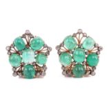 A pair of emerald and diamond cluster dress clips, the pentagonal plaques each consist of six