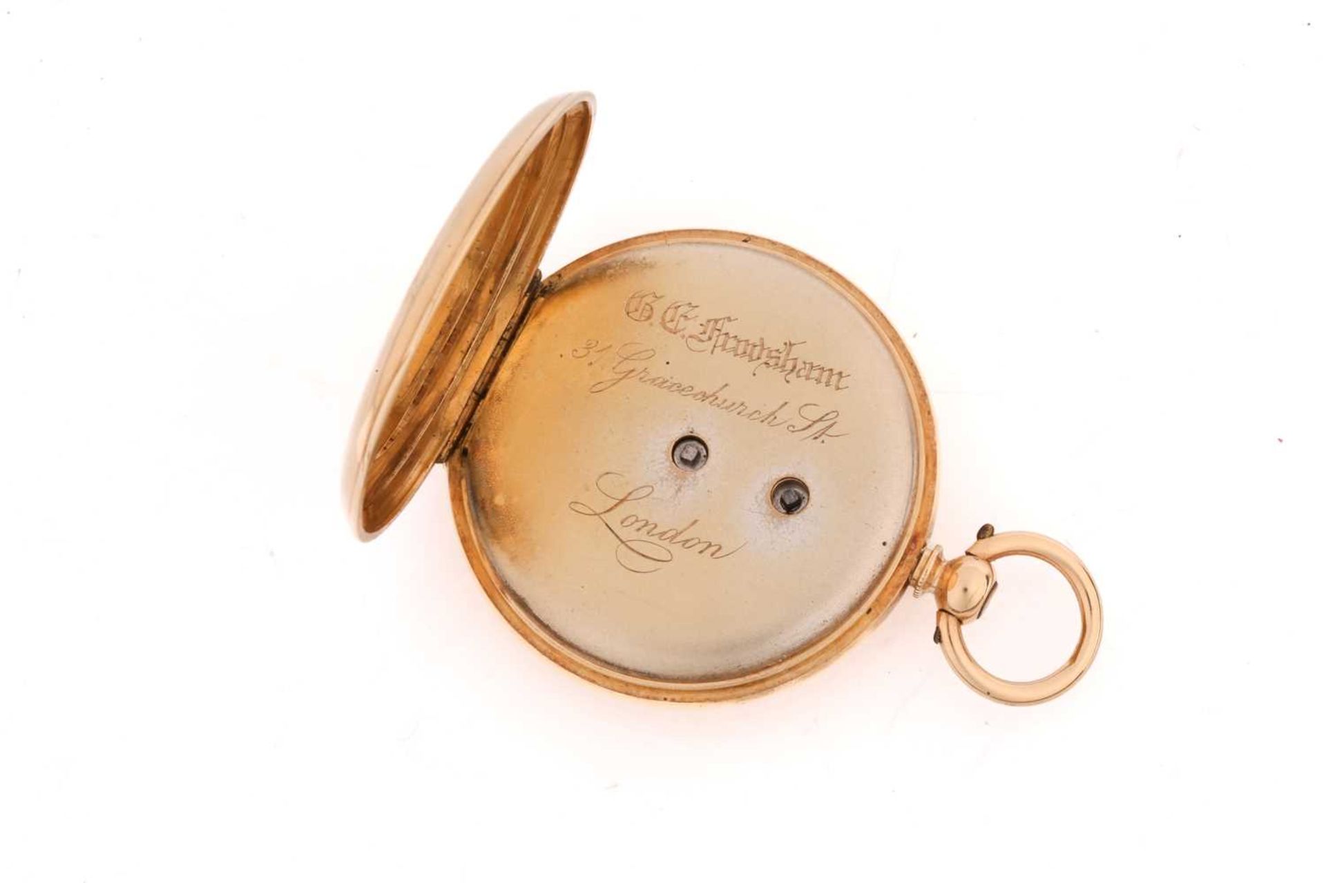An 18k gold and enamel ladies half-hunting cased key wind pocket watch, with jewelled movement - Image 8 of 8