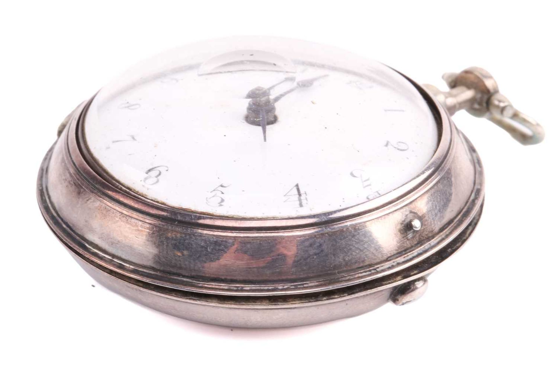 A George III silver pair cased key wind fusee pocket watch, the case bearing a hallmark for London - Image 16 of 30