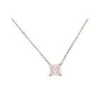 Tiffany & Co. - a princess-cut solitaire diamond pendant on platinum chain, claw-set with a