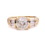 A diamond dress ring, claw-set with an old-cut diamond approximately measures 8.1 x 8.1 x 4.75 mm,
