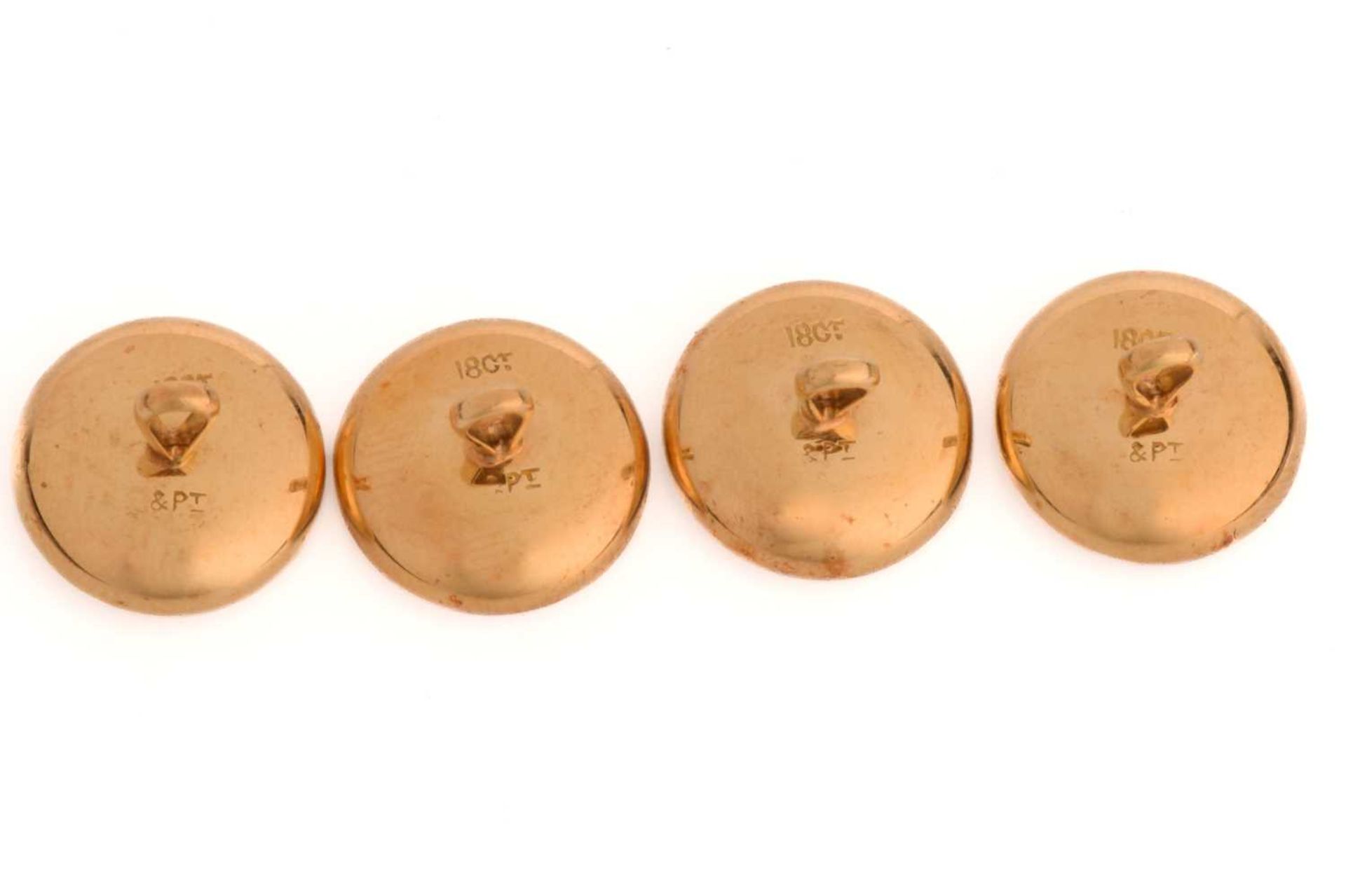 A set of four onyx and white metal dress buttons, of oval form with a roped-cross to the centre - Image 4 of 7