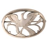 Georg Jensen - a Bird of Paradise openwork brooch, depicting a bird spreading wings amongst the