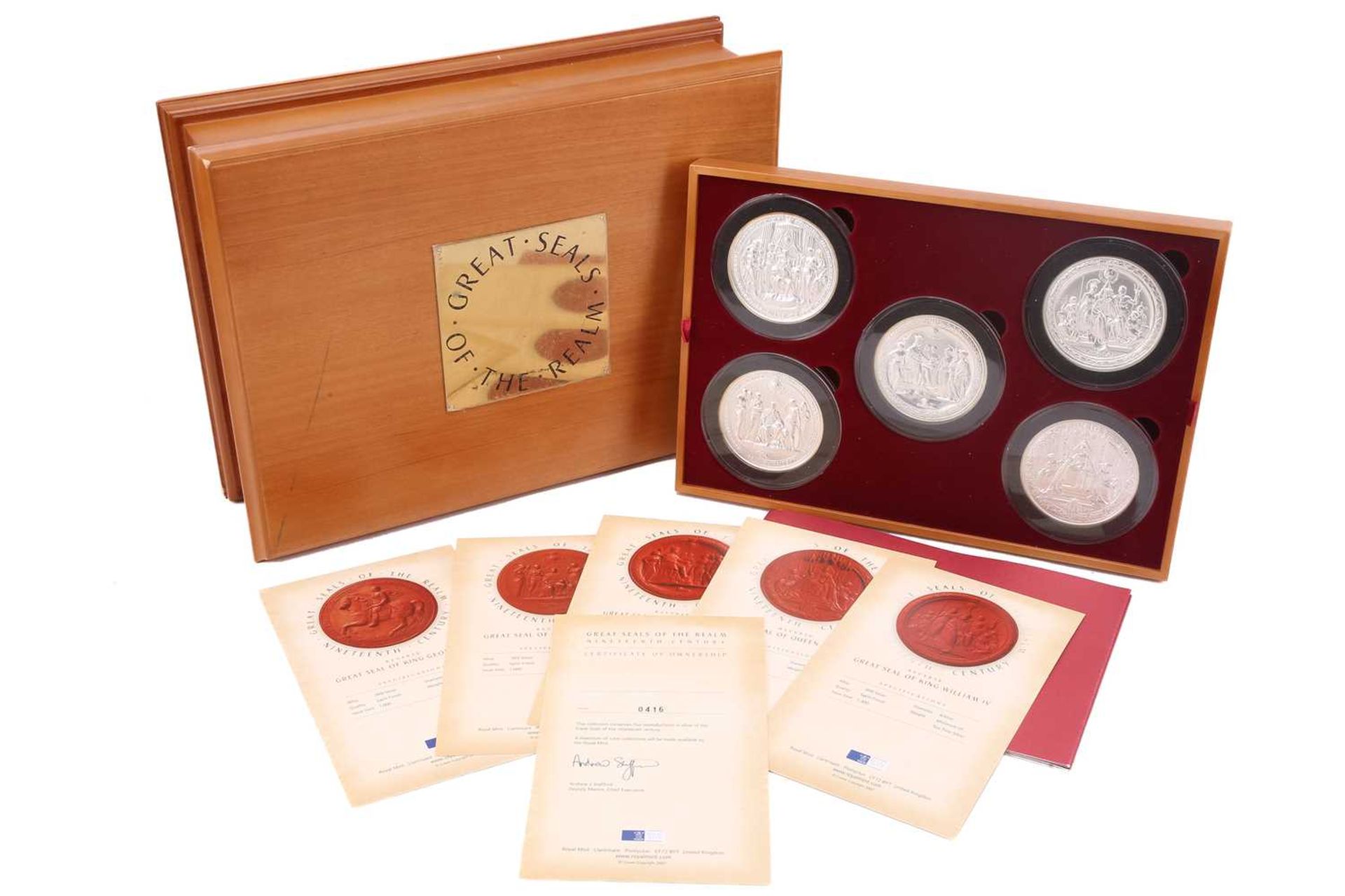 Royal Mint - Great Seals of the Realm 19th century, five silver encapsulated coins, no 0416, issue