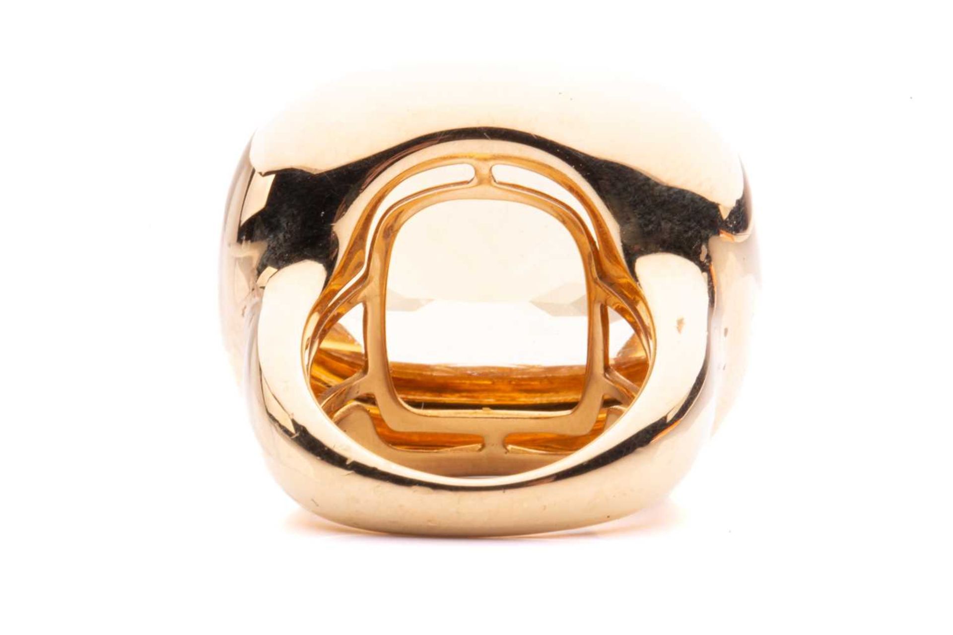 A large citrine cocktail ring, presenting a cushion-shaped light orangey-yellow citrine of 22.2 x - Image 6 of 6