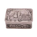 A Dutch 19th century repoussé worked silver cashew box; rounded rectangular the hinged cover