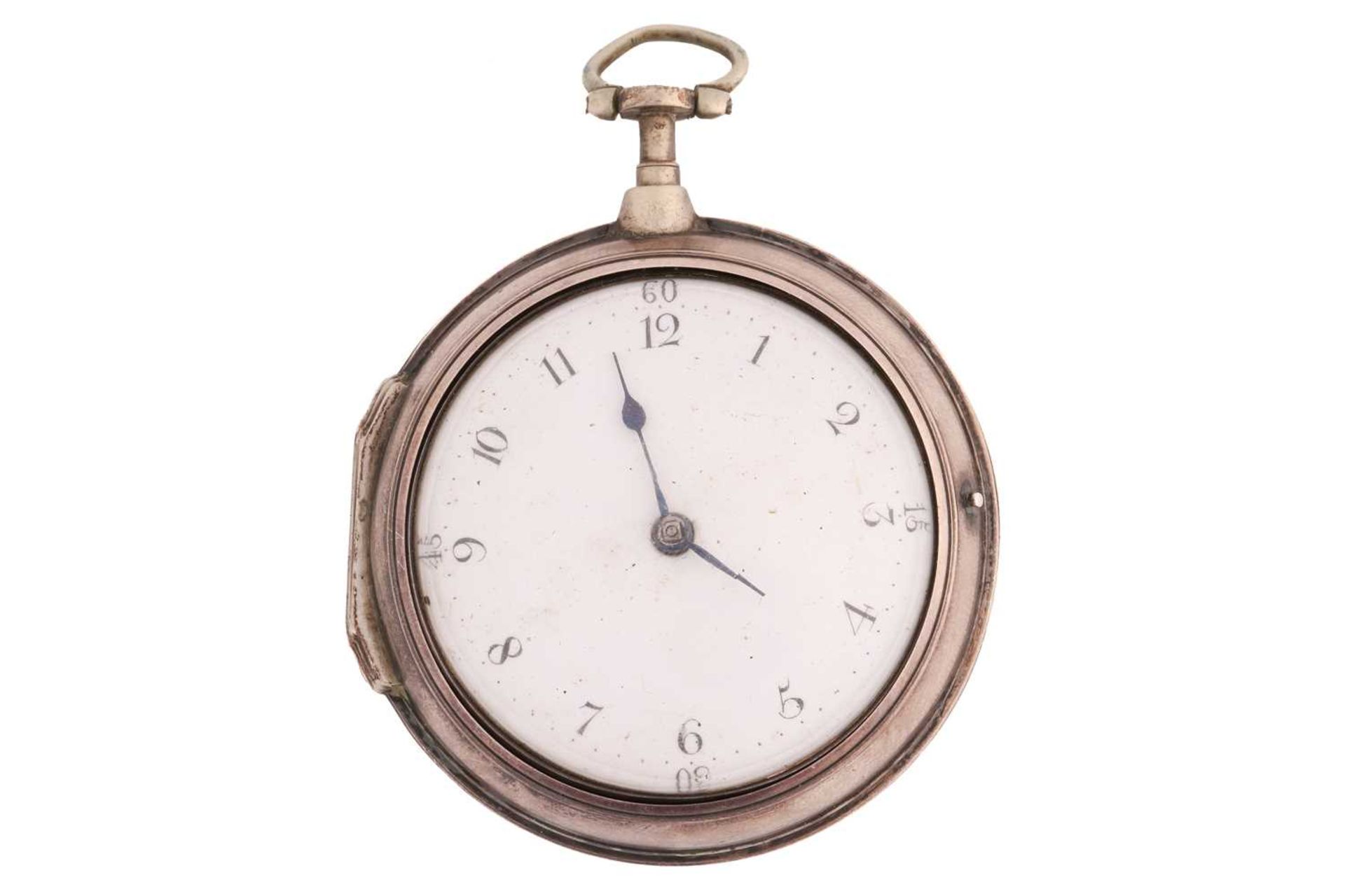 A George III silver pair cased key wind fusee pocket watch, the case bearing a hallmark for London - Image 9 of 30