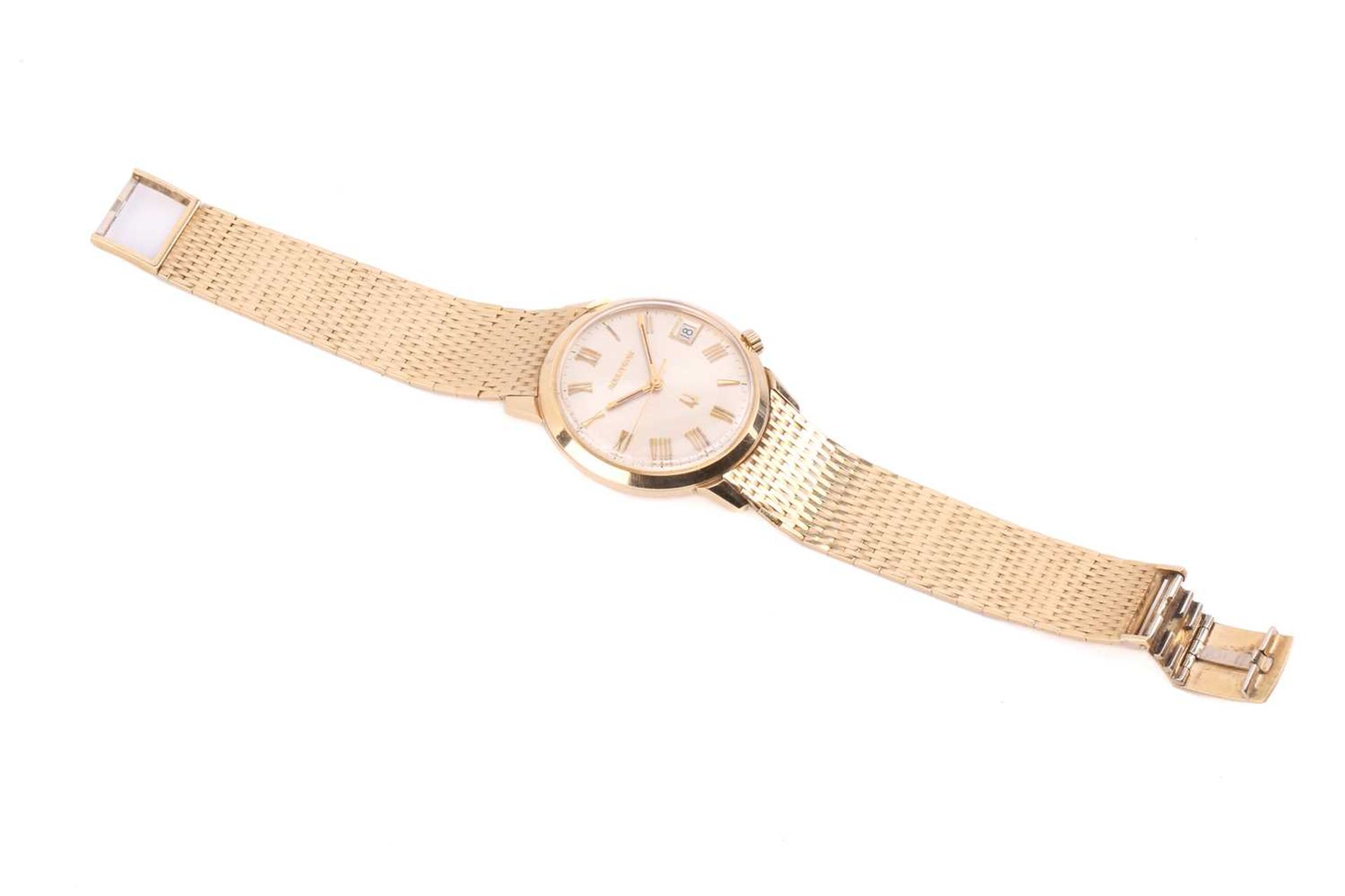 An 18ct gold Bulova Accutron wristwatch, the circular white face with gilt roman numerals and a date - Bild 4 aus 8