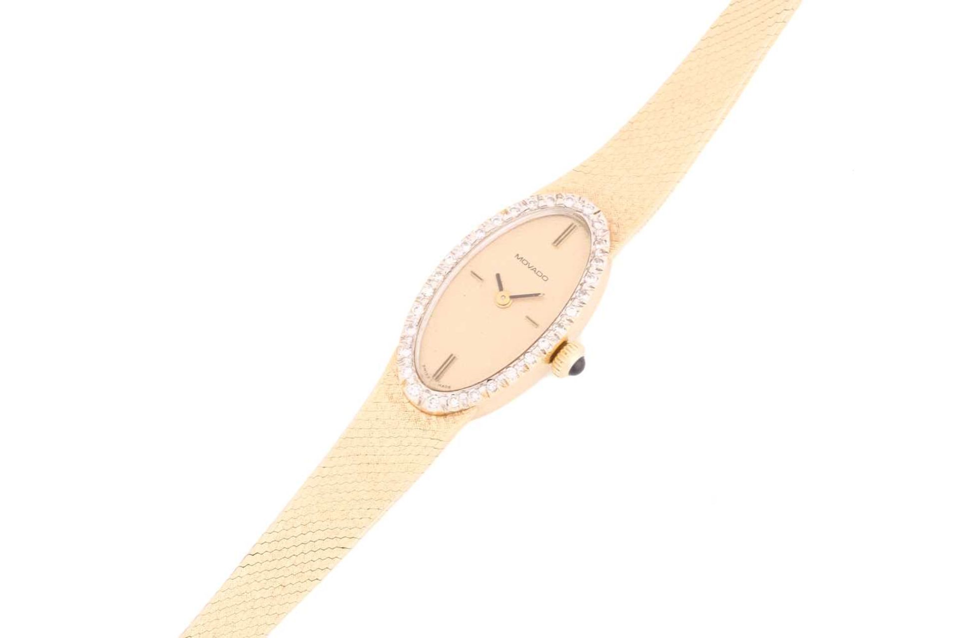 A ladies Movado 14ct yellow gold mechanical wristwatch, the plain gilt dial surrounded by a - Image 2 of 8