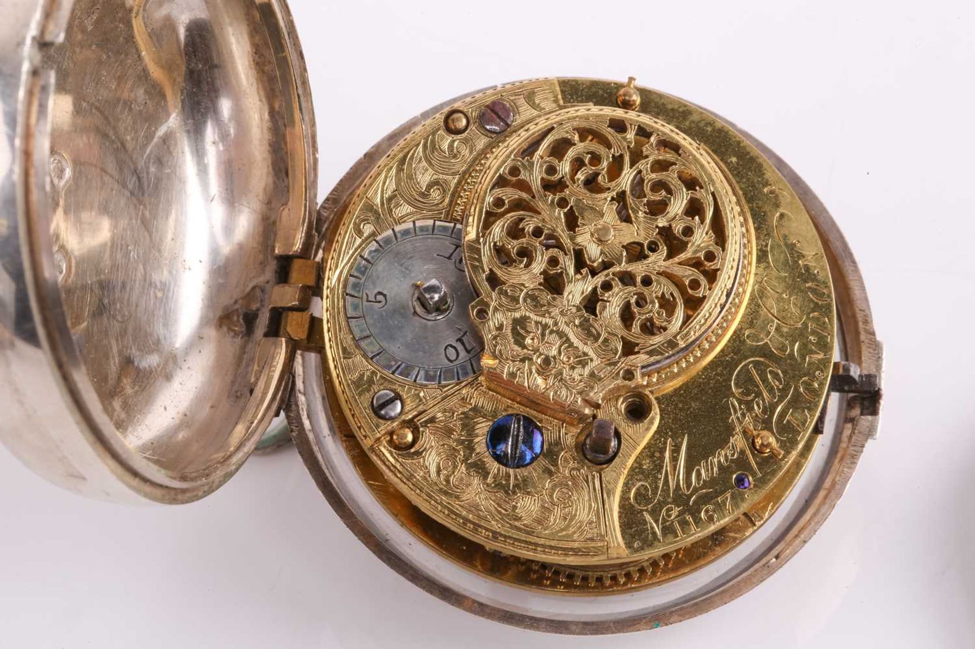 A George III silver pair cased key wind fusee pocket watch, the case bearing a hallmark for London - Image 19 of 30