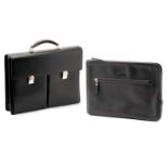 Montblanc; a double gusset briefcase with two front pockets, in black leather 31cm high, 42cm wide