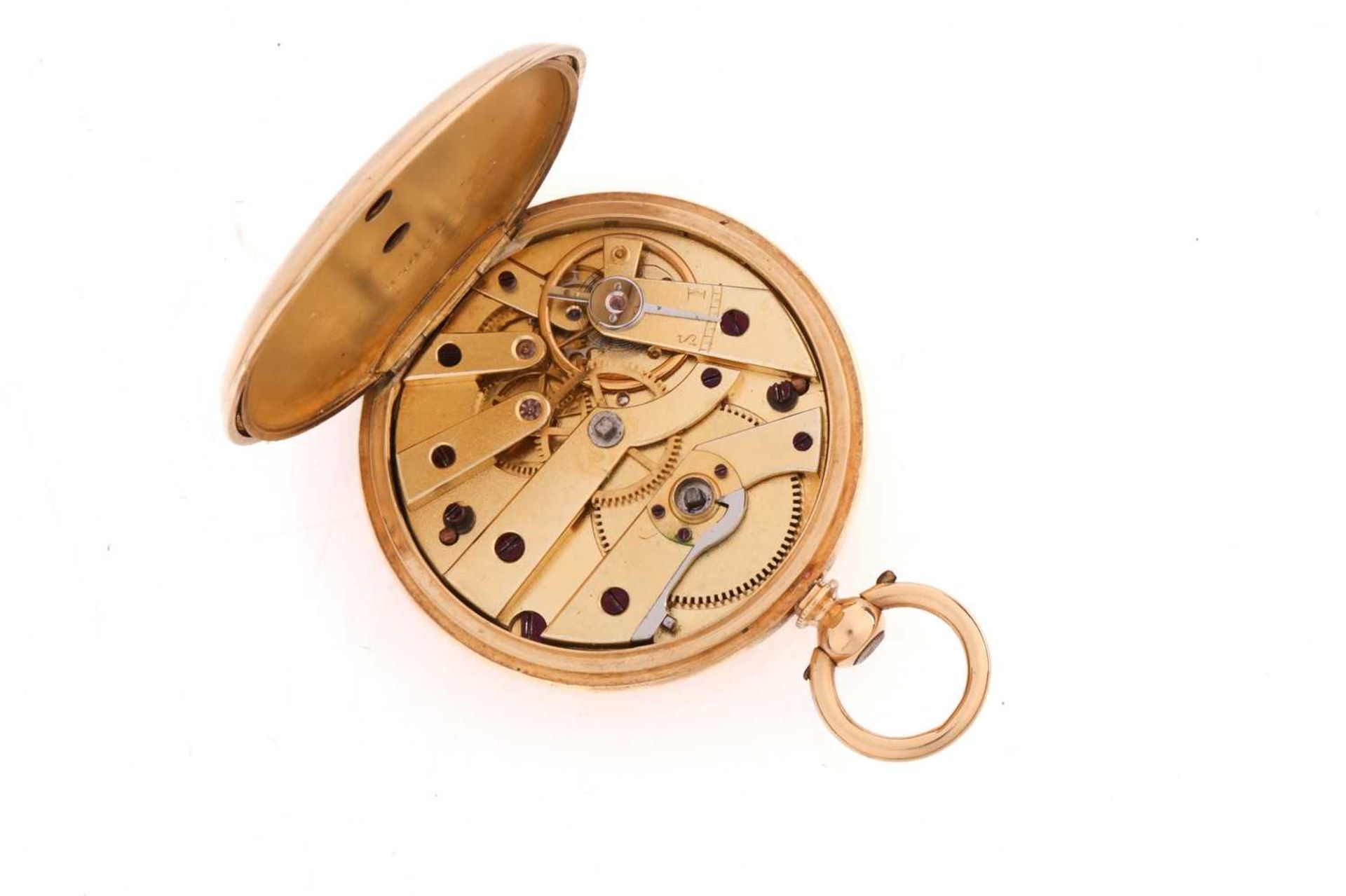 An 18k gold and enamel ladies half-hunting cased key wind pocket watch, with jewelled movement - Image 6 of 8