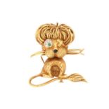 René Kern - a novelty 'Lion' brooch, the textured body adorned with wirework mane and whiskers, with