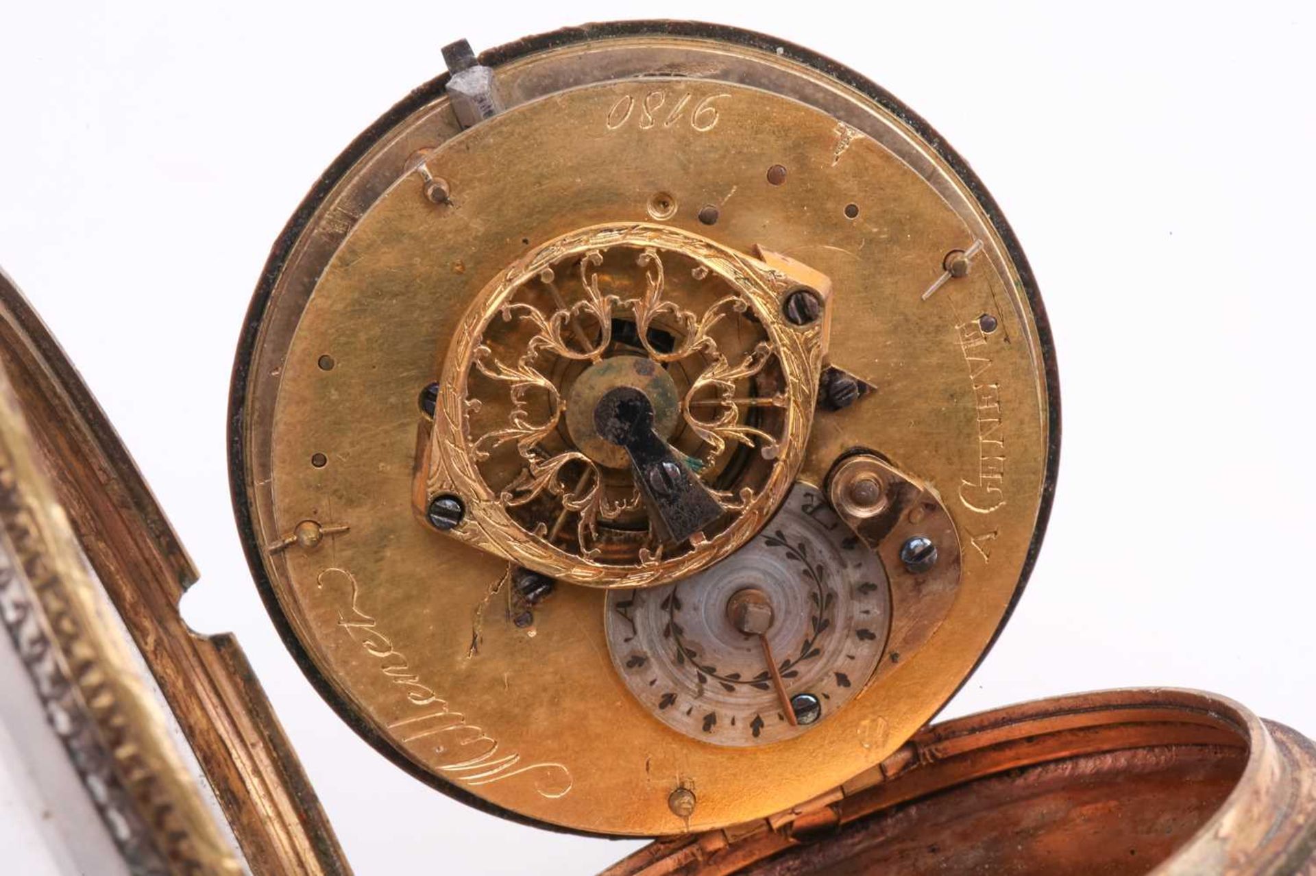 A George III silver pair cased key wind fusee pocket watch, the case bearing a hallmark for London - Image 8 of 30