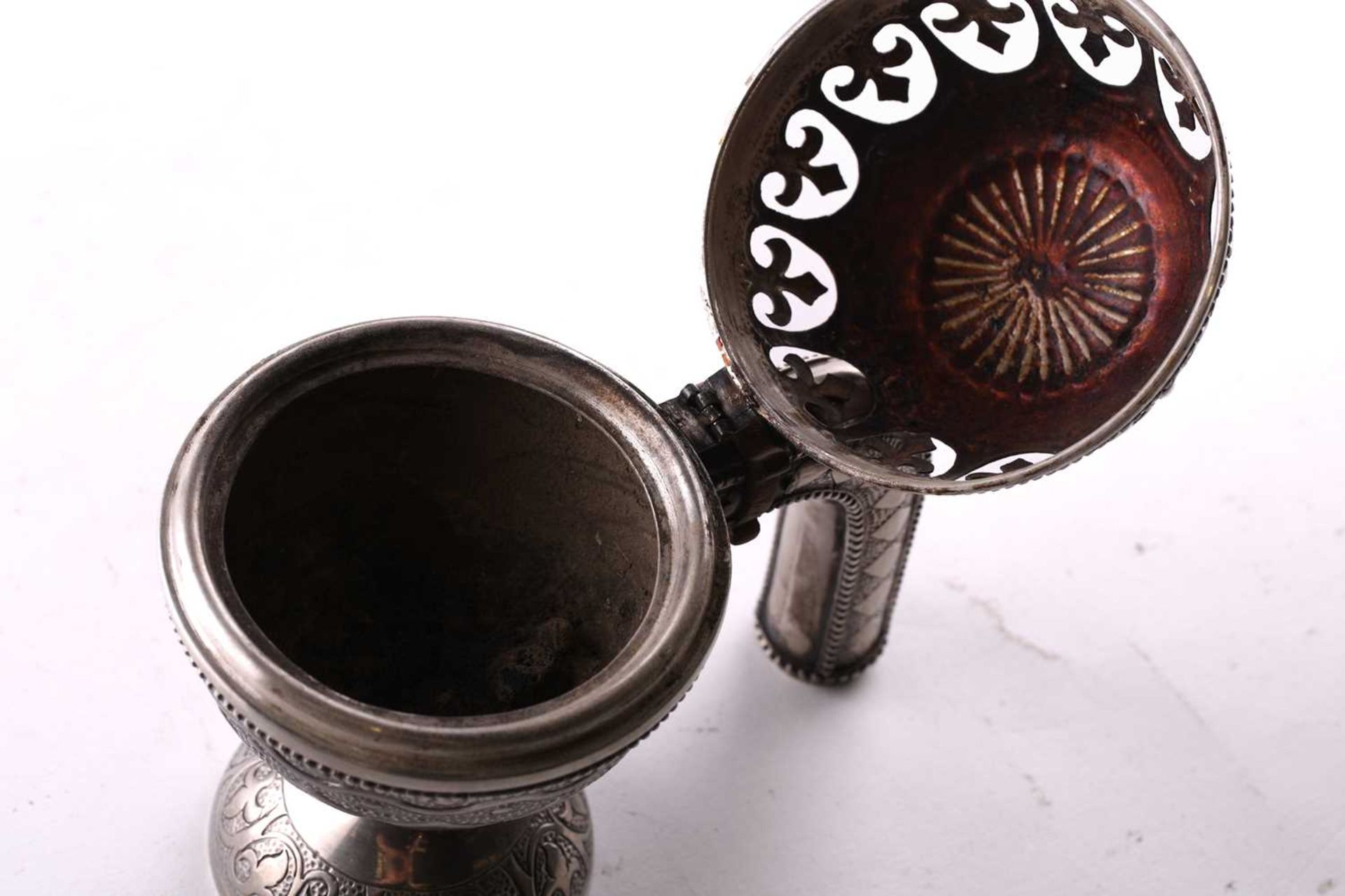 An Omani silver incense burner (Majmar), early 20th century, of typical pierced orb form with a - Image 7 of 7