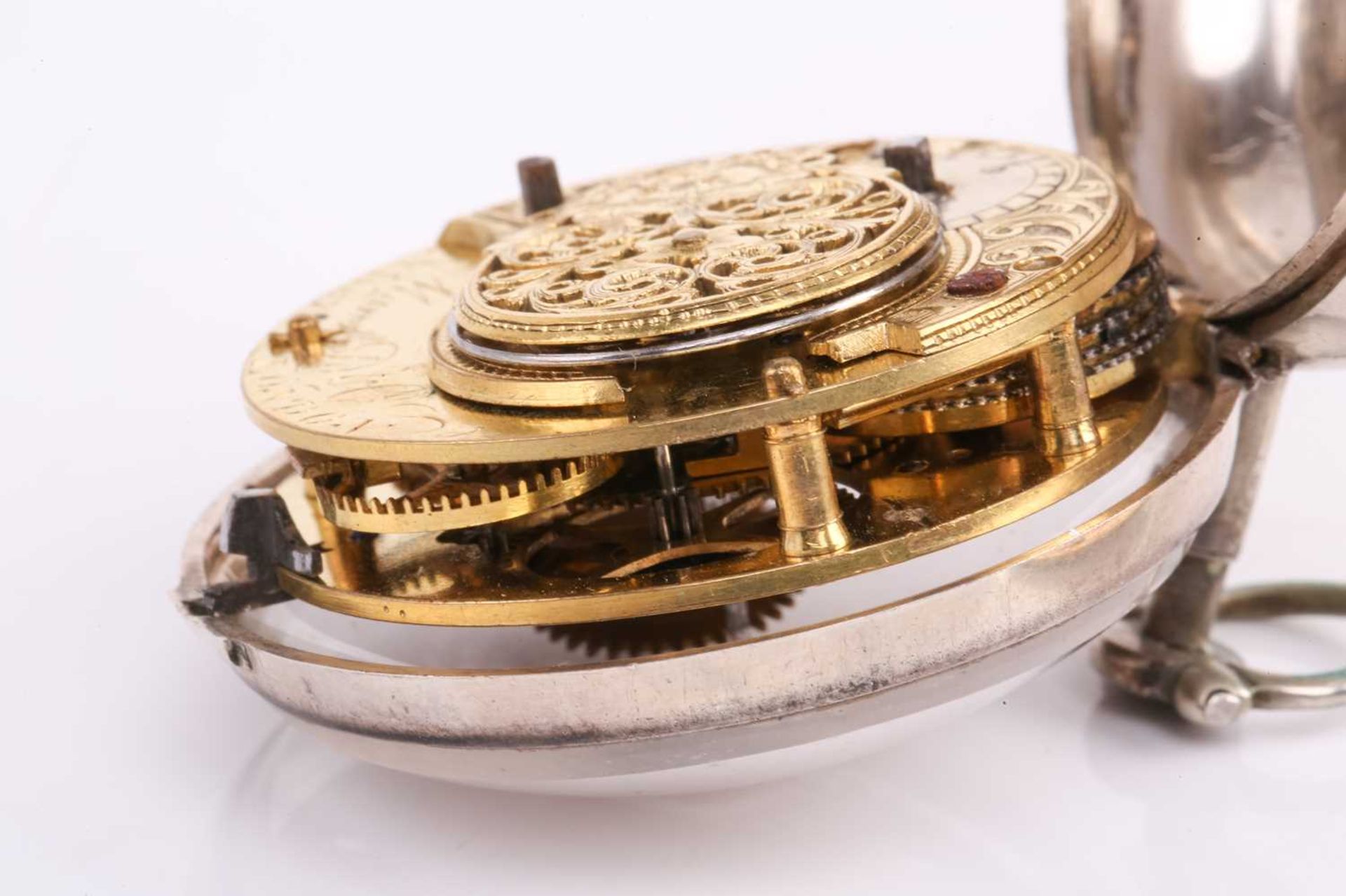 A George III silver pair cased key wind fusee pocket watch, the case bearing a hallmark for London - Image 24 of 30