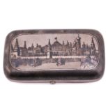 Ivan Klebnikov. A Russian silver and niello cigarillo case; rounded rectangular, the hinged cover