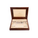 Mappin and Webb - A set of late Victorian silver fish knives and forks in two-tier fitted case,