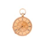 An 18ct yellow gold Continental pocket watch, the gilt dial with engraved decoration and black Roman