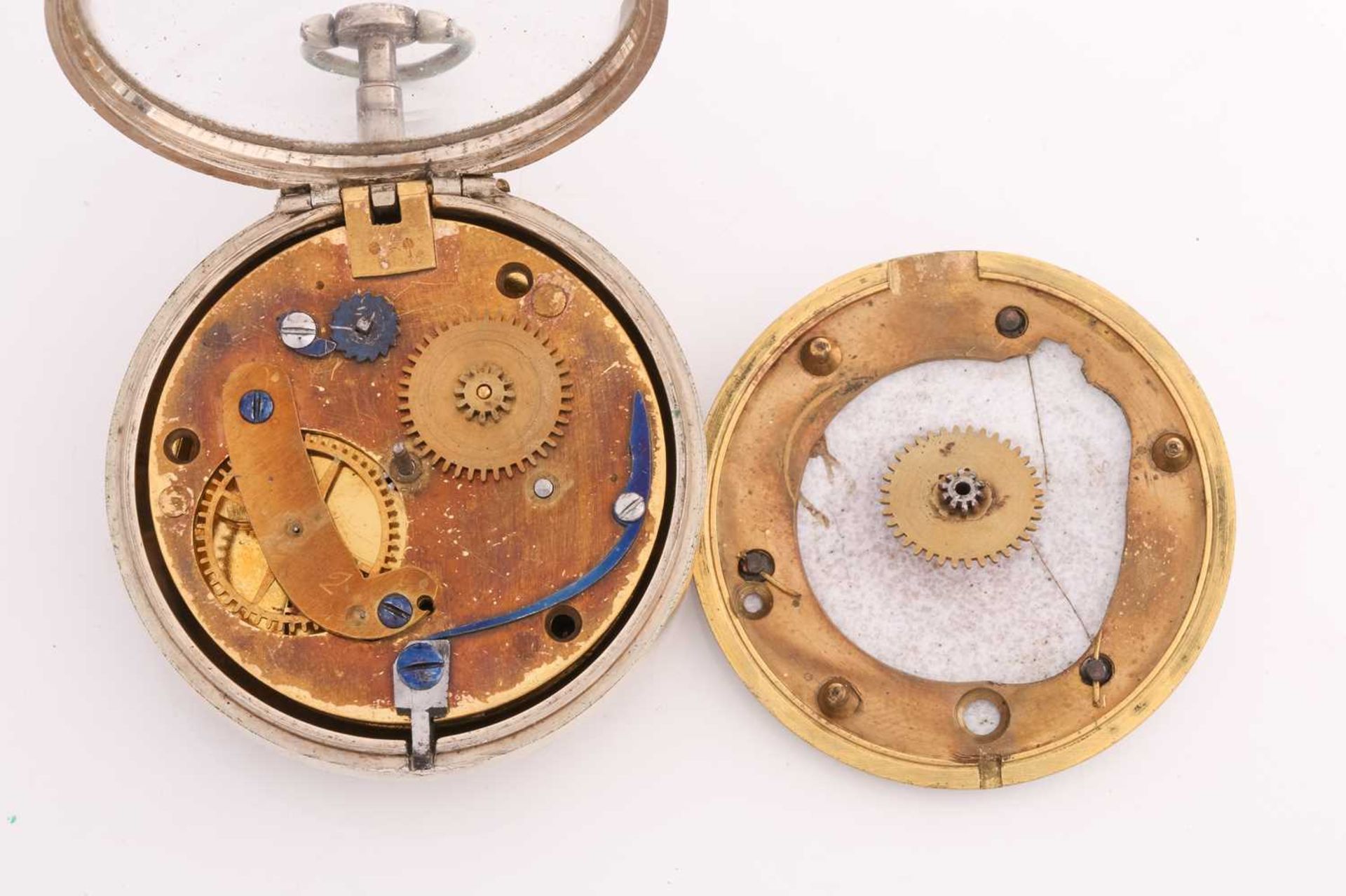 A George III silver pair cased key wind fusee pocket watch, the case bearing a hallmark for London - Image 15 of 30