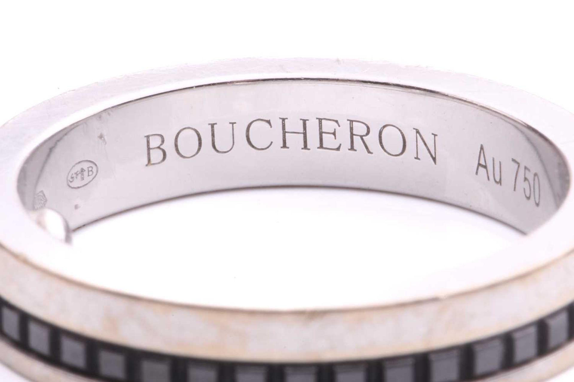 Boucheron - a 'Quatre' black edition wedding band, the polished flat band accented with studded - Image 3 of 6