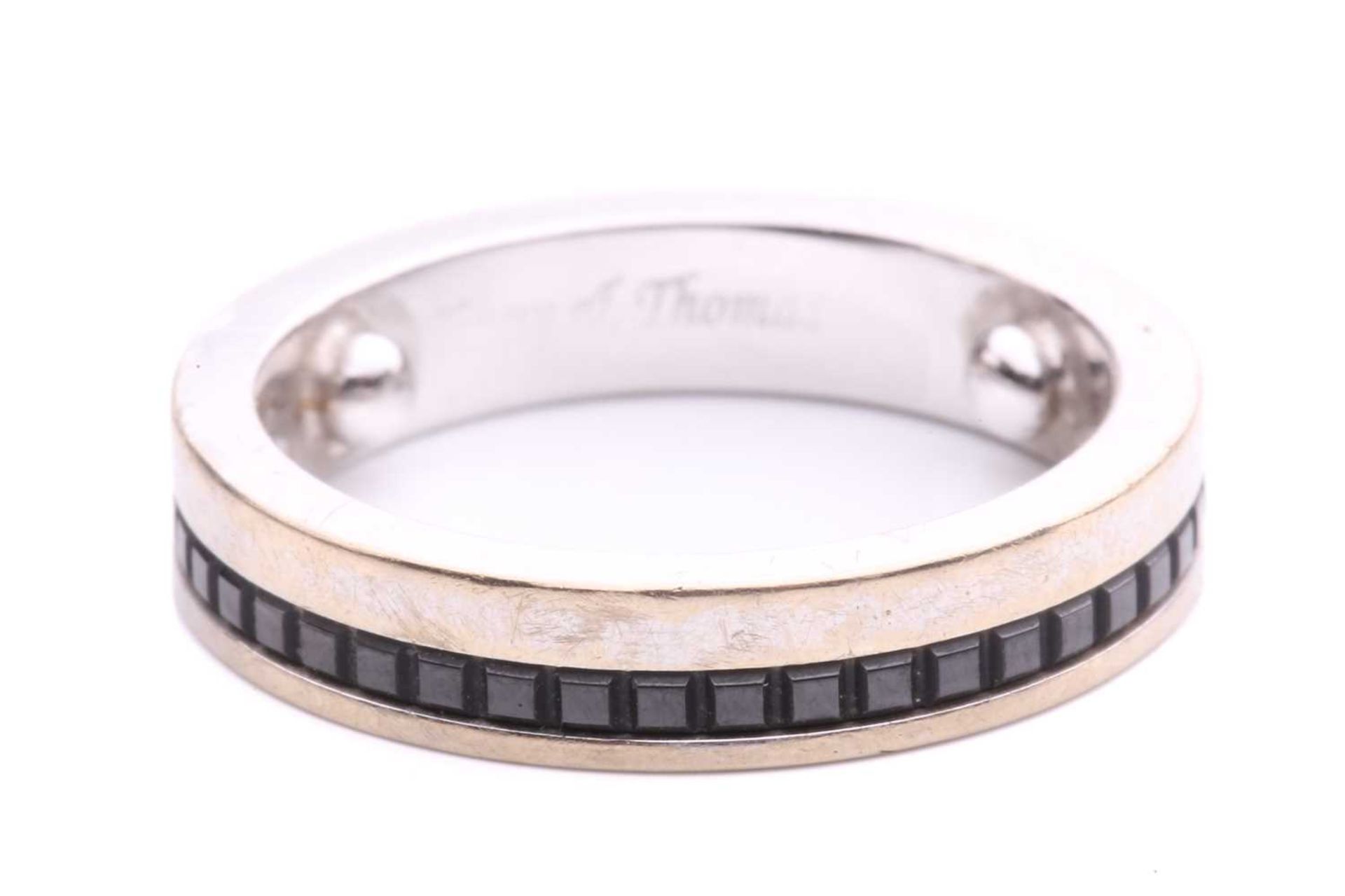 Boucheron - a 'Quatre' black edition wedding band, the polished flat band accented with studded - Image 6 of 6