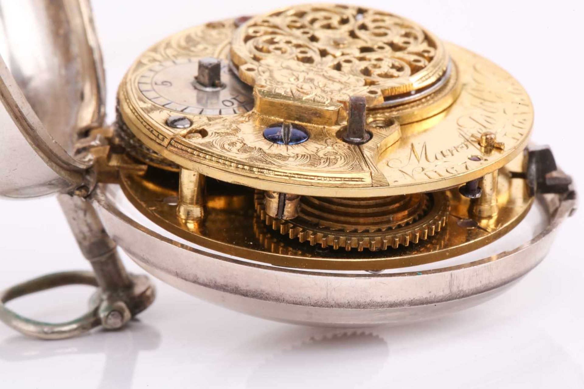 A George III silver pair cased key wind fusee pocket watch, the case bearing a hallmark for London - Image 23 of 30