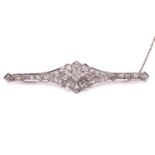 An Art Deco diamond bar brooch, of floral design, consisting of thirty-nine old-cut diamonds in