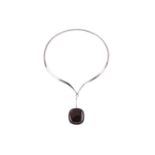 Georg Jensen - 'Neck Ring' with square smoky quartz drop pendant; comprising a streamlined tension