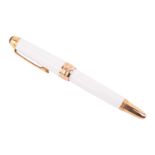 Montblanc Meisterstück white enamel fountain with gold-tone hardware, the twist action cap with