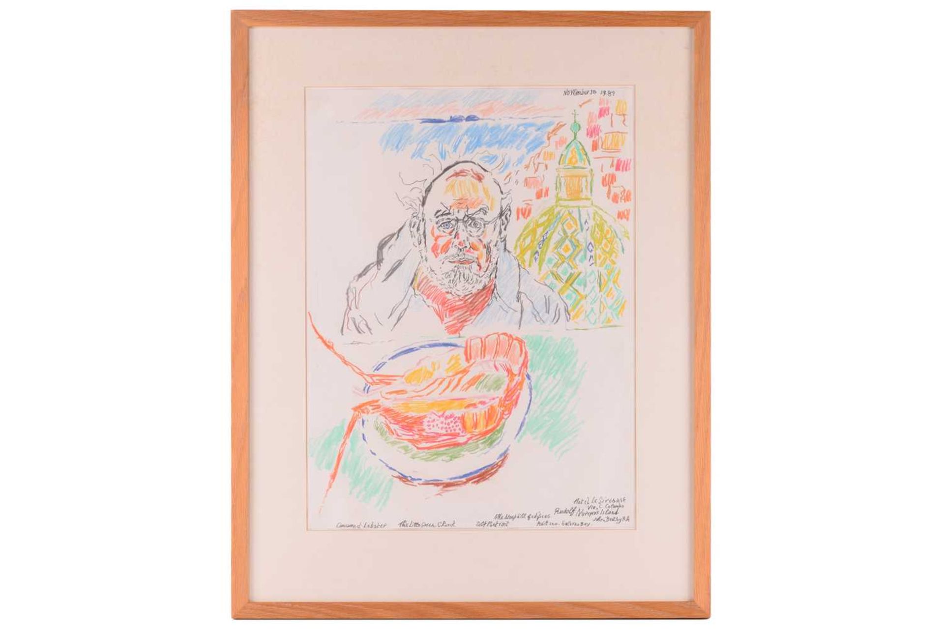 John Bratby (1928-1992), ‘Self Portrait, Positano, Italy 1989’, watercolour, oil chalks and
