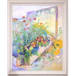 Fred Yates (1922 - 2008), 'My Garden in Rancon', signed, oil on canvas, 115.5 x 89 cm, framed, frame