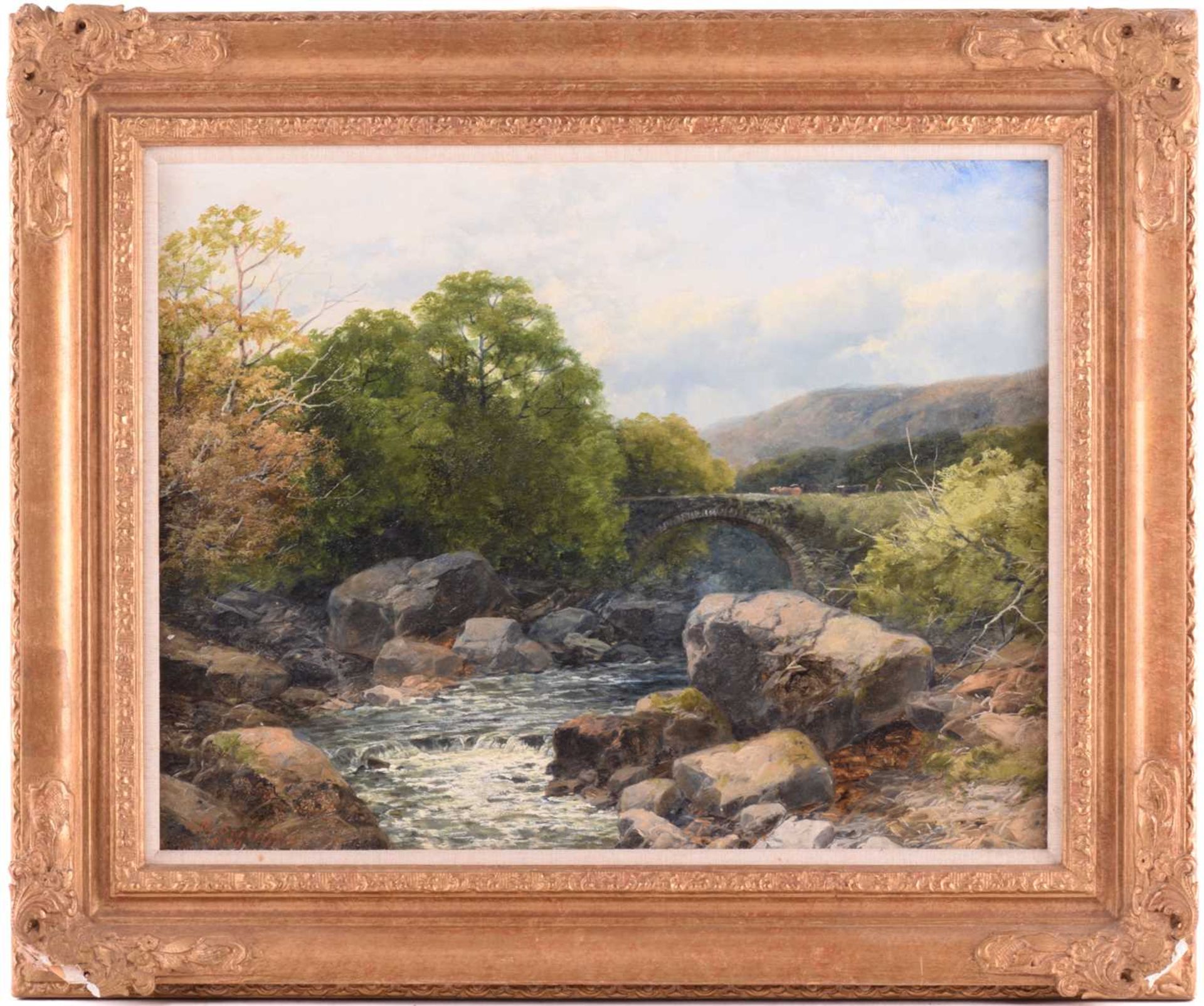 John Brandon Smith (1848-1884), Old Bridge on the Dulas, South Wales, signed and dated 1880, oil - Image 2 of 12
