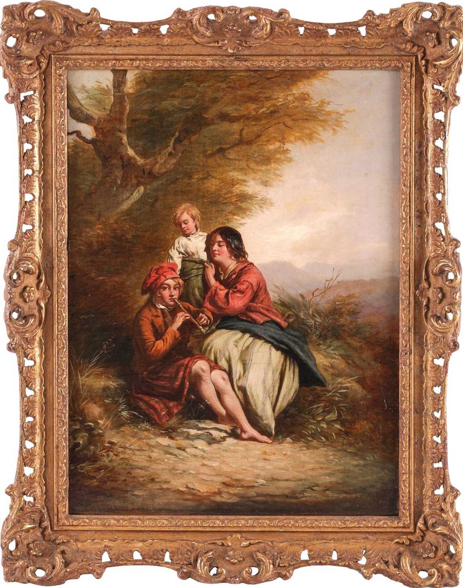 19th Century British School, Highland family seated below a tree, unsigned, oil on canvas, 40.5 x - Image 2 of 13