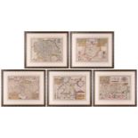 After John Speed (1552 - 1629), Five hand coloured maps of Counties in England and Wales, with Latin