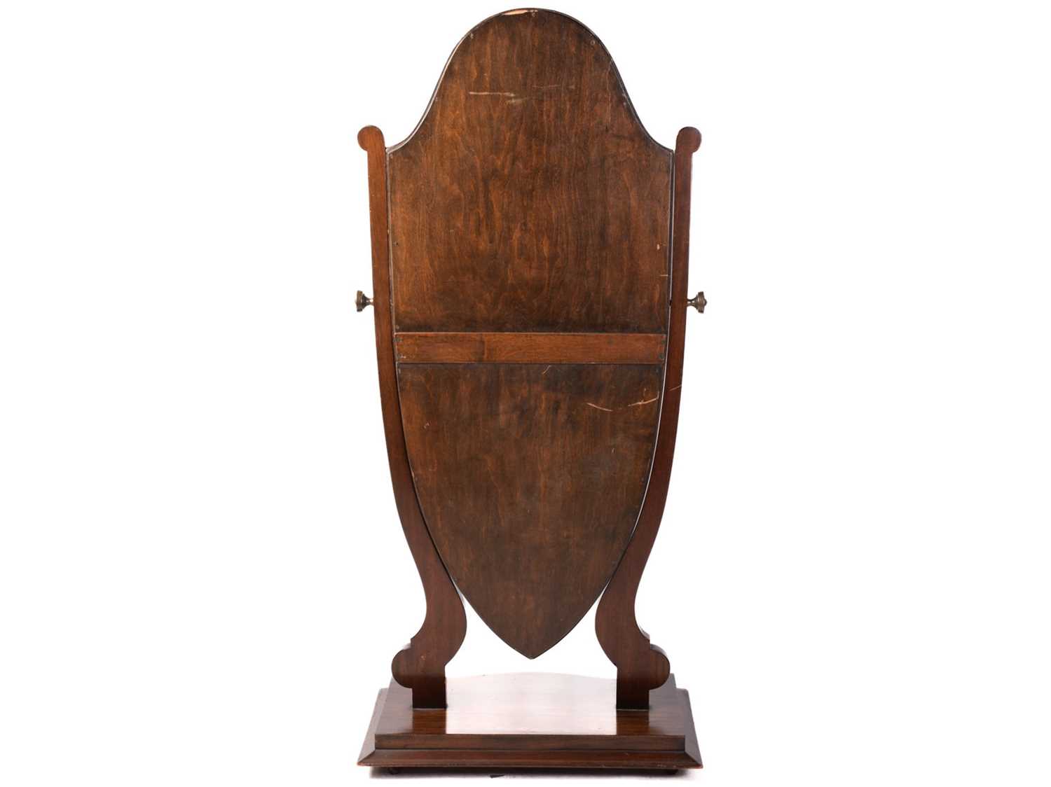 An Edwardian mahogany chevalier dressing mirror with lyre shaped supports and shield mirror, - Image 2 of 6