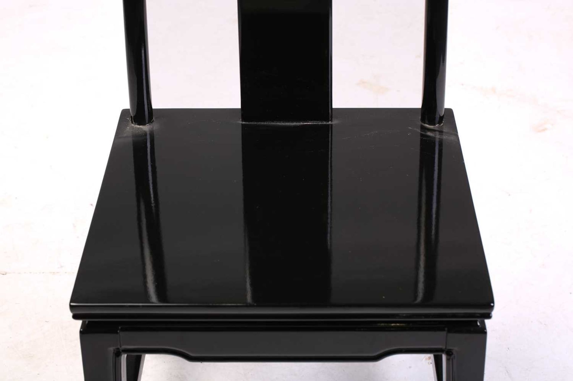 A black lacquered Carlton House-type writing desk, 20th century, fitted with a bank of short drawers - Image 9 of 14