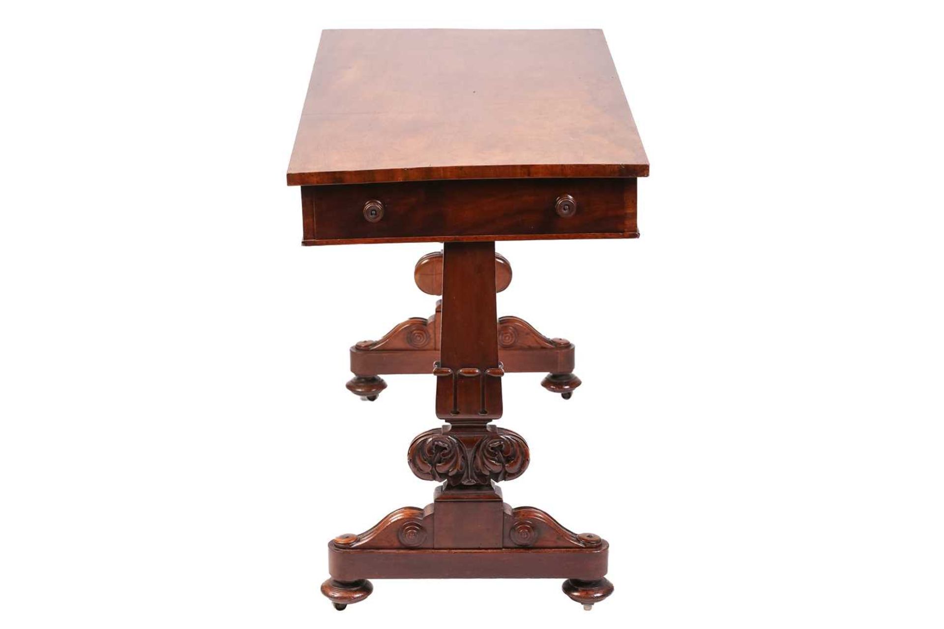 An early Victorian mahogany rectangular side table with unusually configured end frieze drawers on - Image 8 of 8