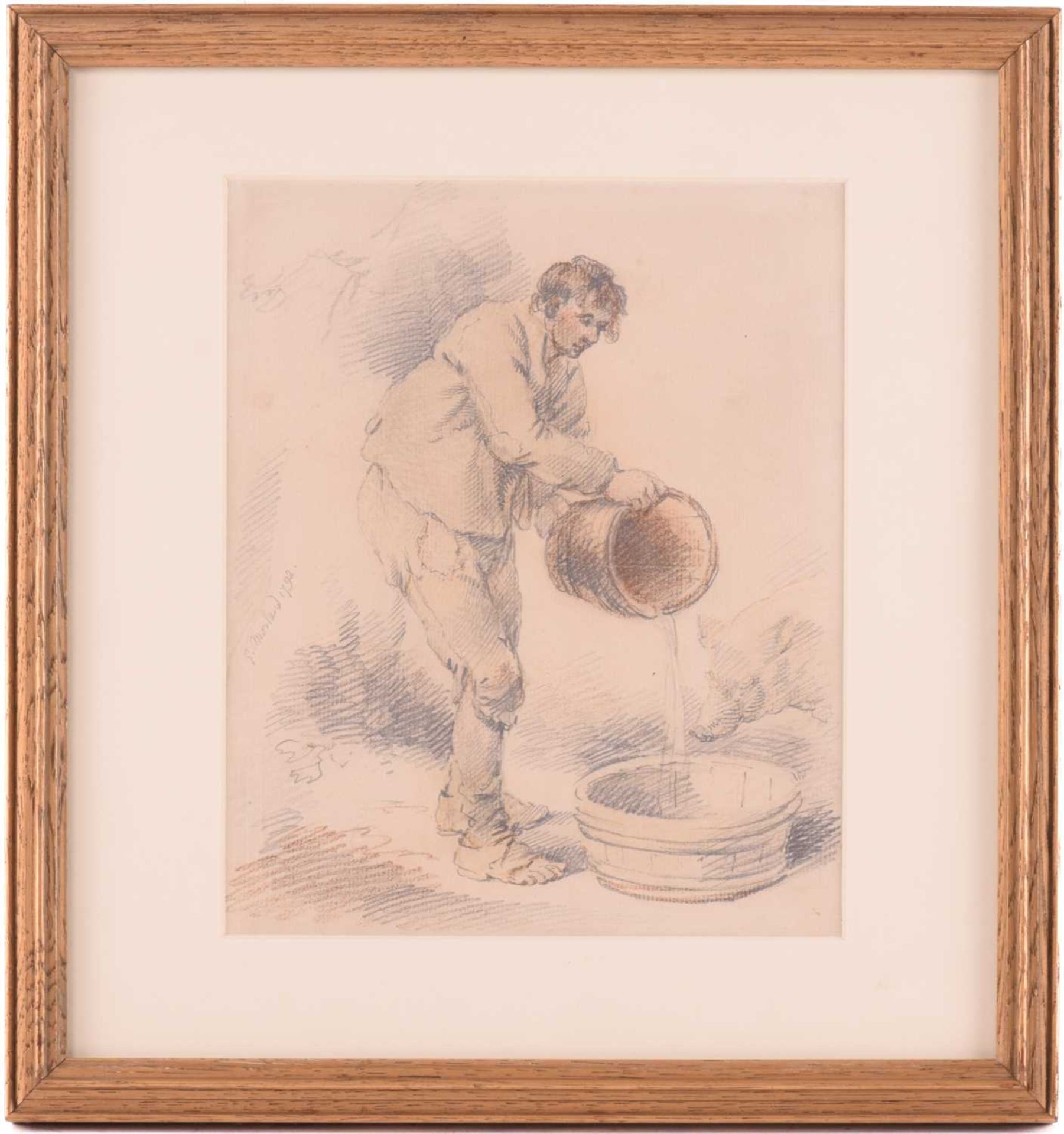 George Charles Morland (1762-1804), 'Filling the Trough', signed and dated ‘G.Morland 1792’, - Image 2 of 5