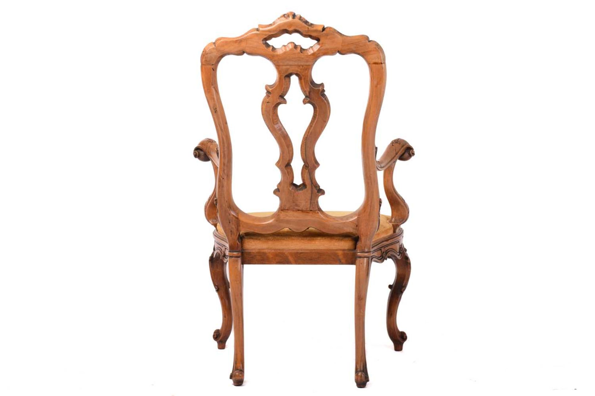 An 18th-century Venetian style carved walnut open armchair, 20th century with shaped spoon back - Image 2 of 5