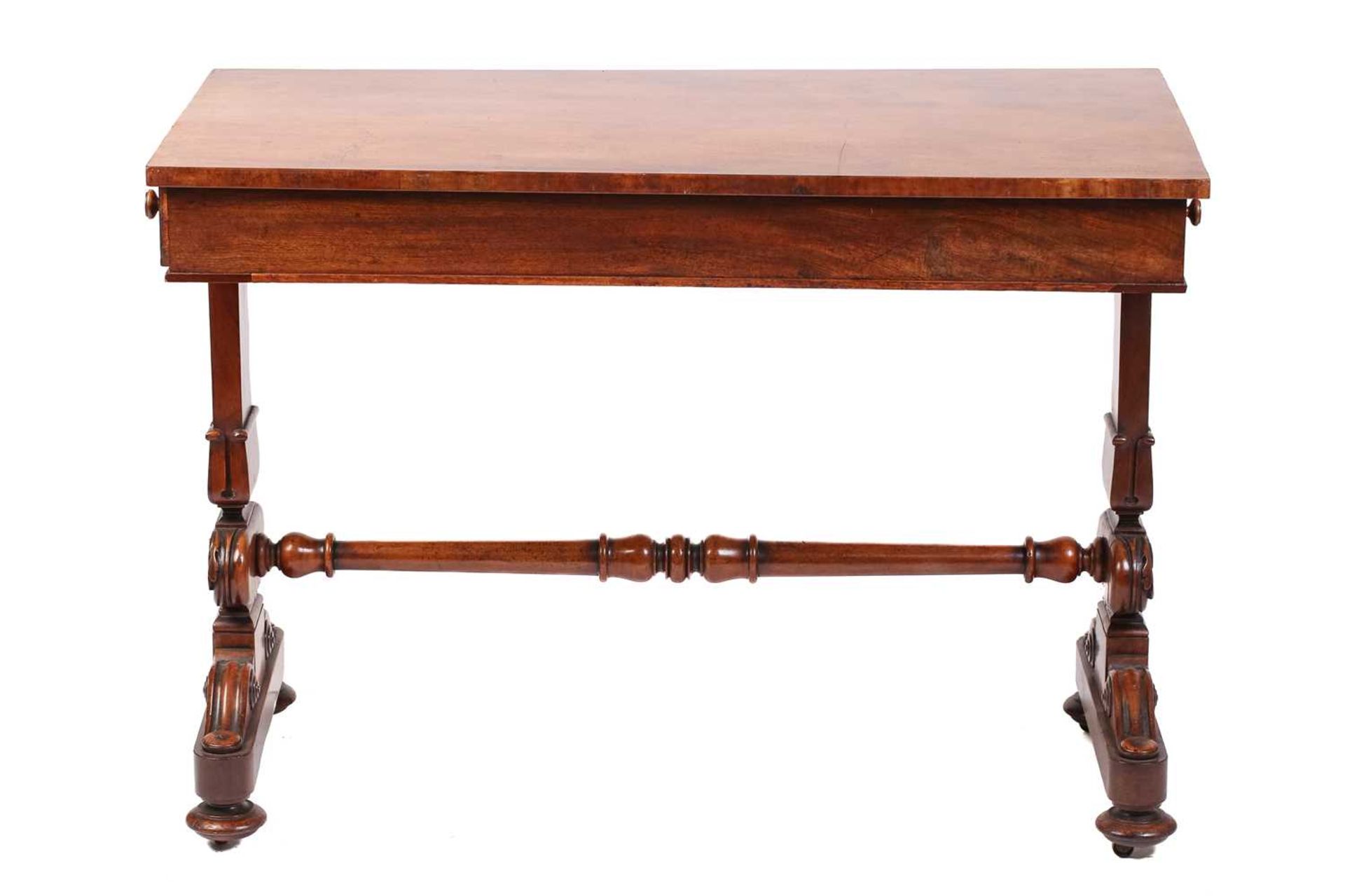 An early Victorian mahogany rectangular side table with unusually configured end frieze drawers on - Image 7 of 8