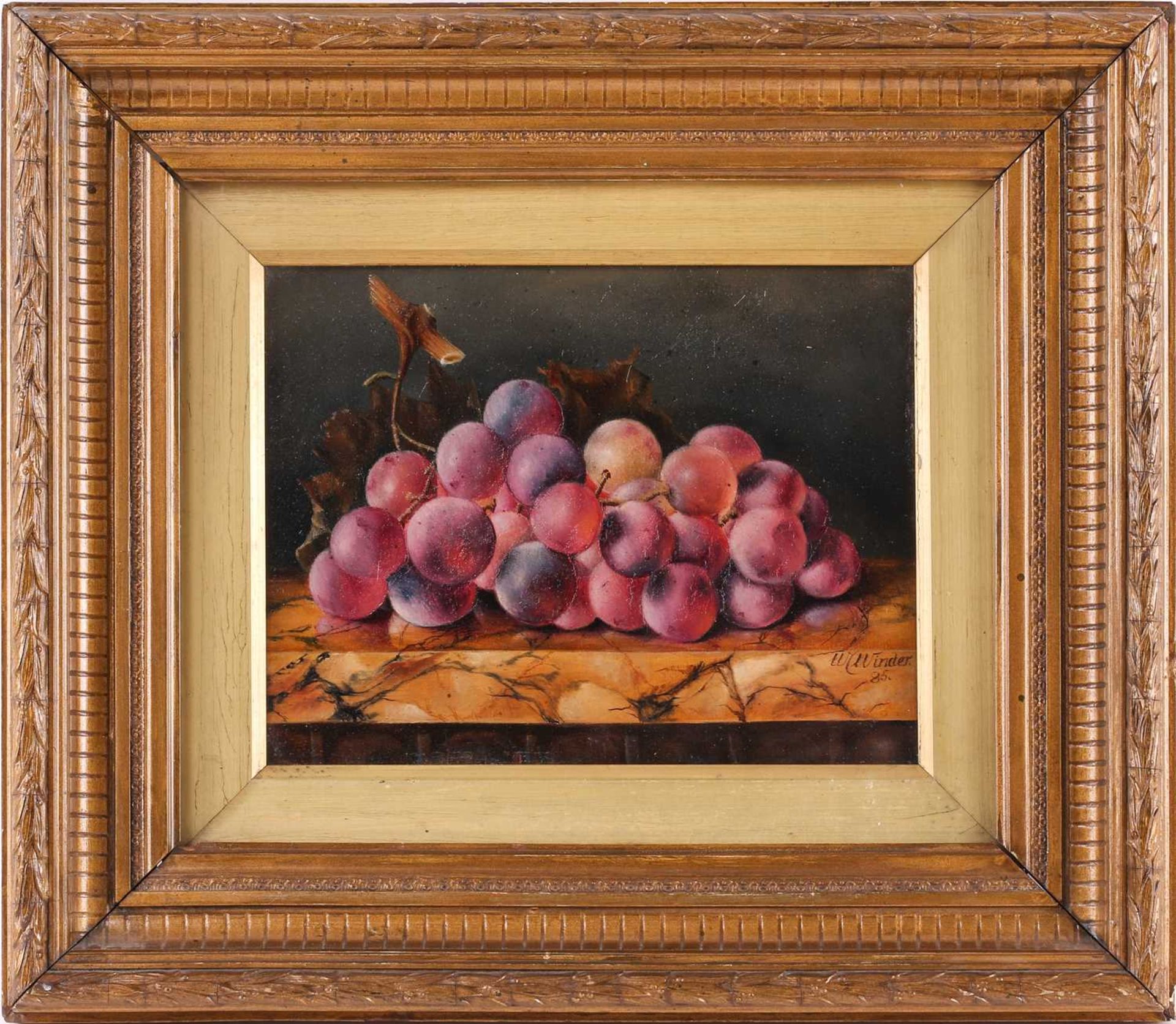 W. Winder (19th century), still life of grapes on marble, signed and dated '85, oil on panel, 17 x - Image 2 of 7