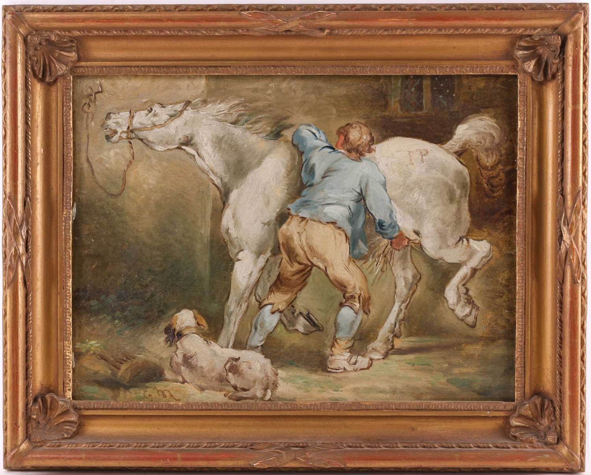 Attributed to George Charles Morland (1762-1804), Horse and Rider, initialled ‘GM’, a pair of oils - Image 5 of 17