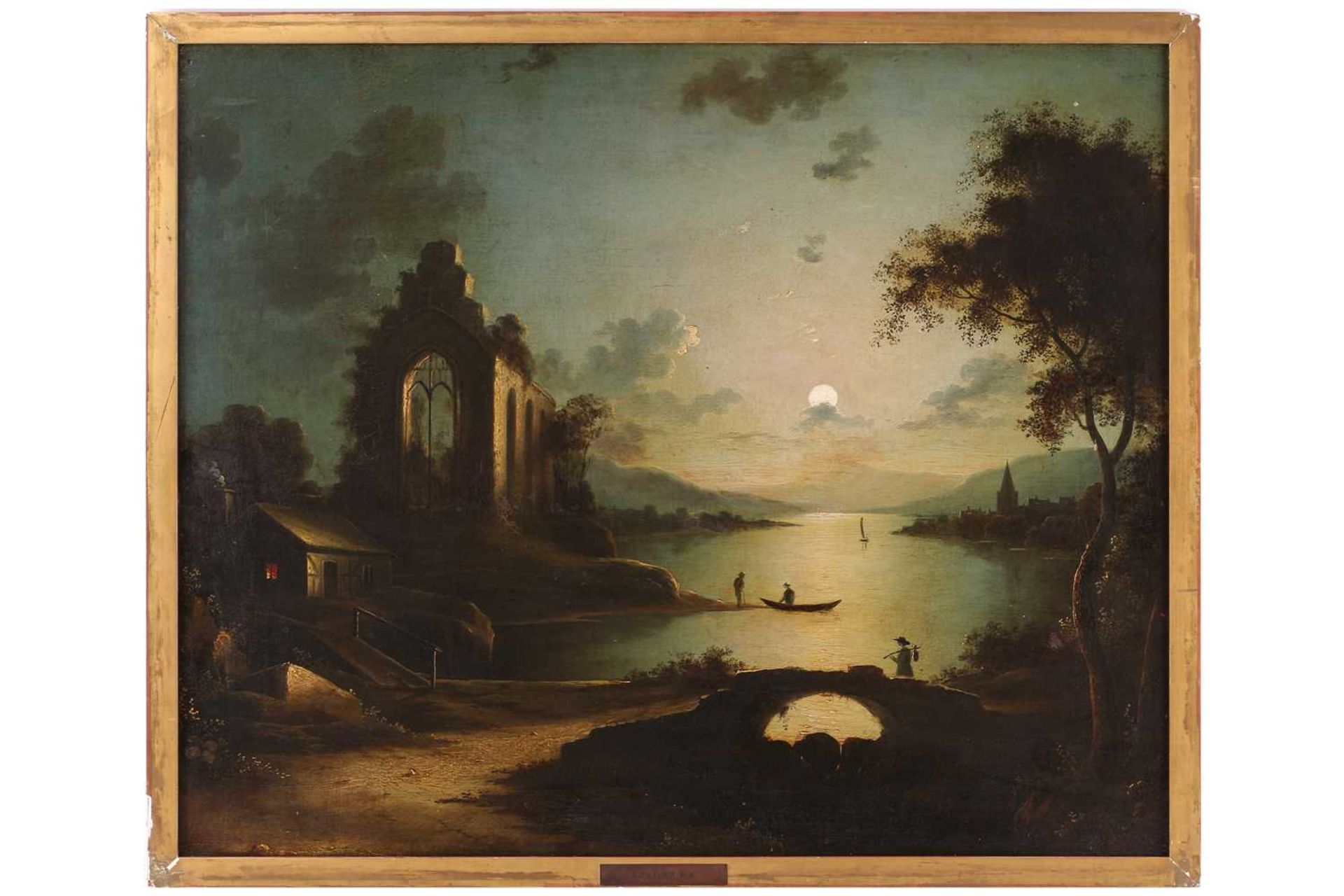 Manner of Sebastian Pether (1790 - 1844), Moonlit Riverscene with Ruins, oil on canvas, 49 x 59.5